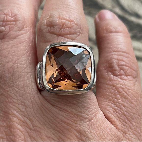 Cushion cut orange crystal sterling silver dot design heavy set size 6.0 ring - Picture 9 of 15